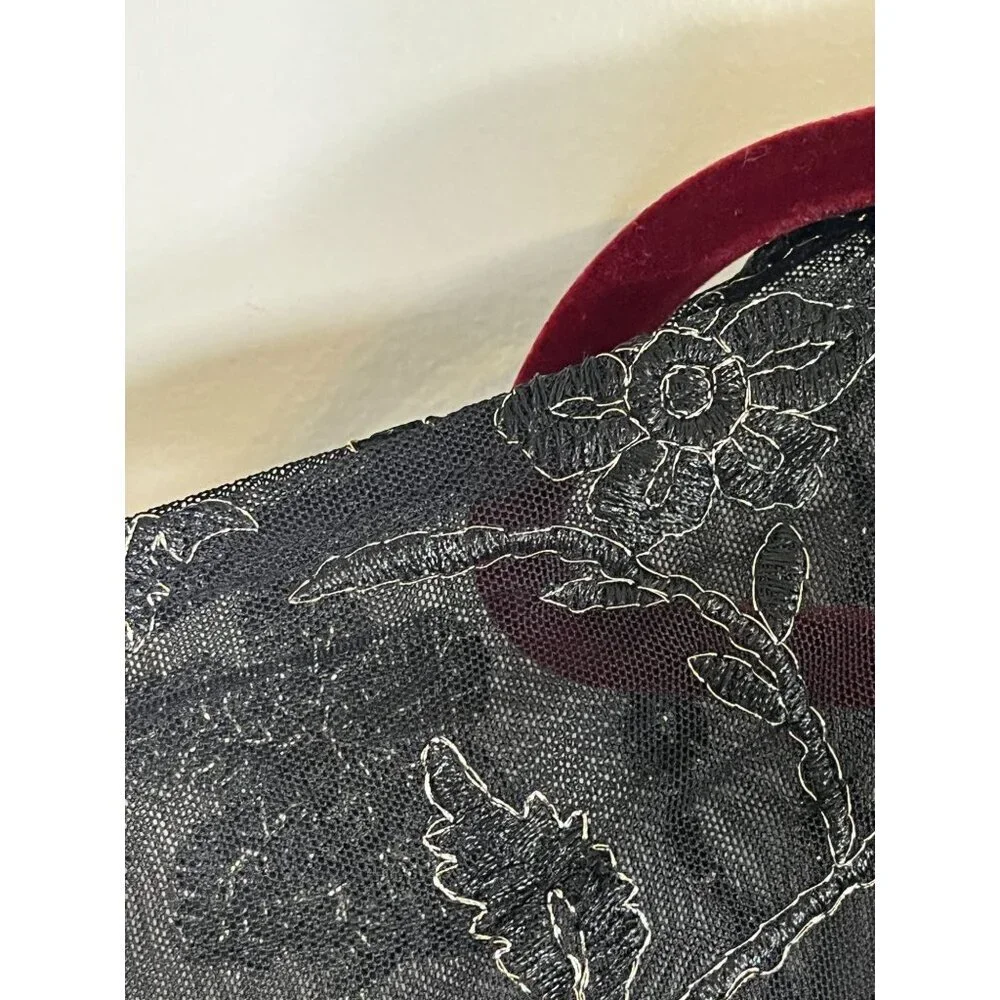 Retro Floral Mesh Top L Black Boho Western Indie Hippie Folk Preppy Classic Chic - Picture 7 of 11